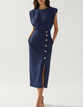 Women's Midi Dress | Textured Fabric, Button-Front Design for Cocktail and Formal Events 0