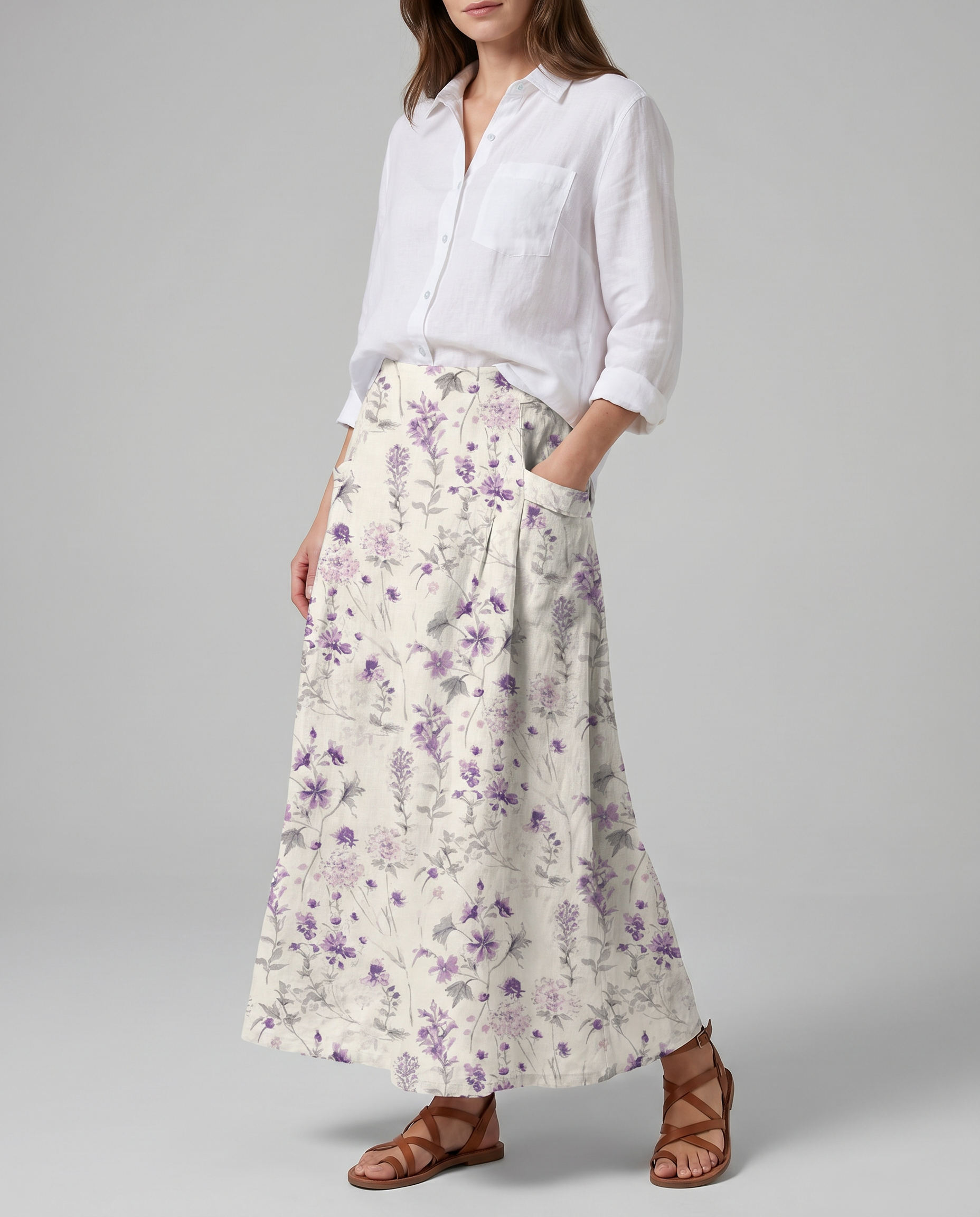 Women's Midi Skirt | Vintage Floral Print, Comfortable A-Line Design 2