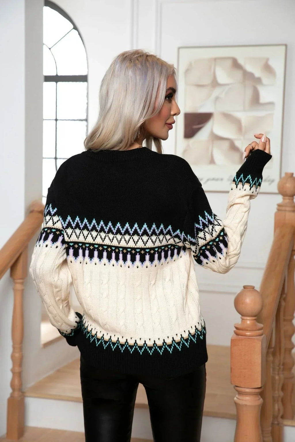 Women's Norwegian Sweater | Soft Knit, Geometric Patterns, Round Neck, Long Sleeves 2