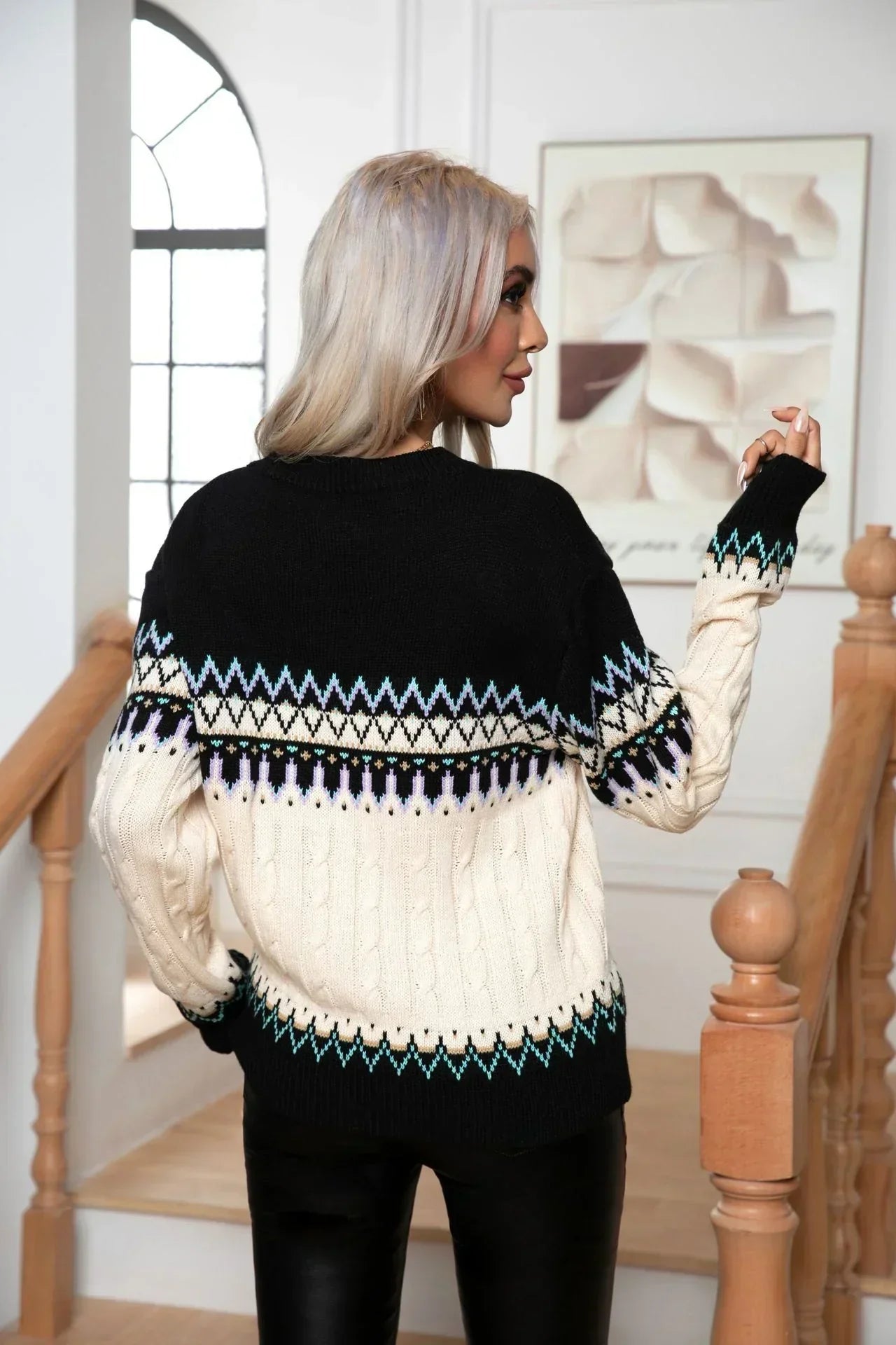 Women's Norwegian Sweater | Soft Knit, Geometric Patterns, Round Neck, Long Sleeves 2