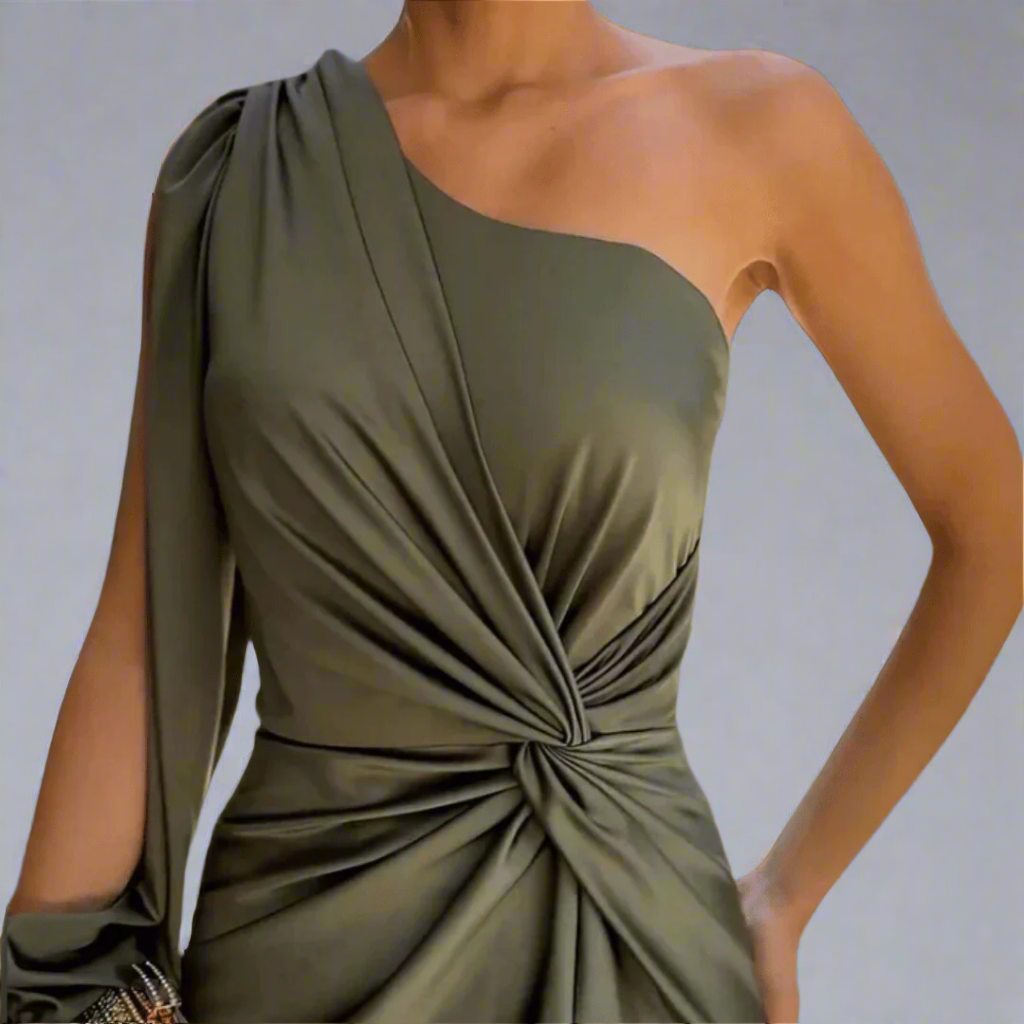 Women's One Shoulder Maxi Dress | Satin-Look Fabric, Front Slit Elegant Cocktail Dress 1