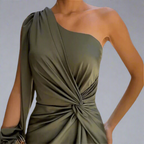 Women's One Shoulder Maxi Dress | Satin-Look Fabric, Front Slit Elegant Cocktail Dress 1