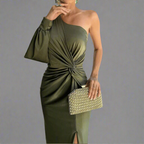 Women's One Shoulder Maxi Dress | Satin-Look Fabric, Front Slit Elegant Cocktail Dress 2