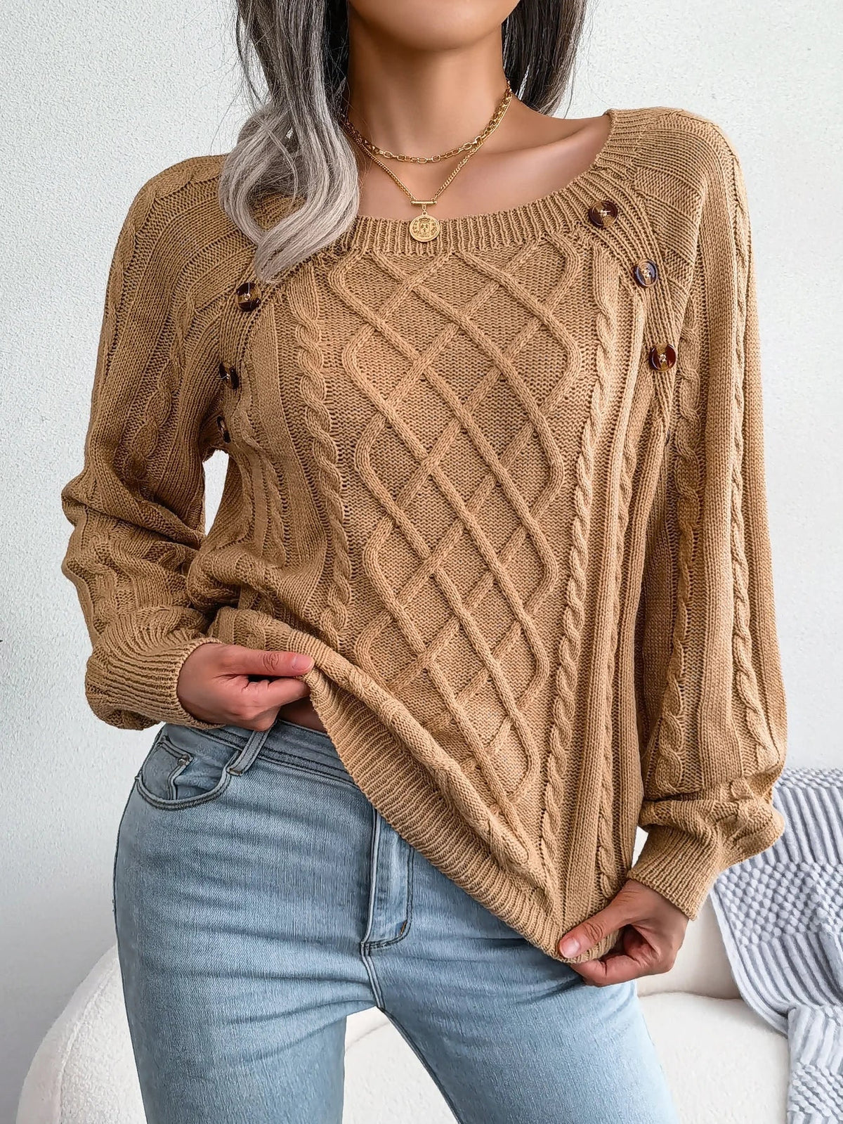 Women's Oversized Cable-Knit Cardigan Sweater | Relaxed Fit, Button-Through Front, Longline Shape 7