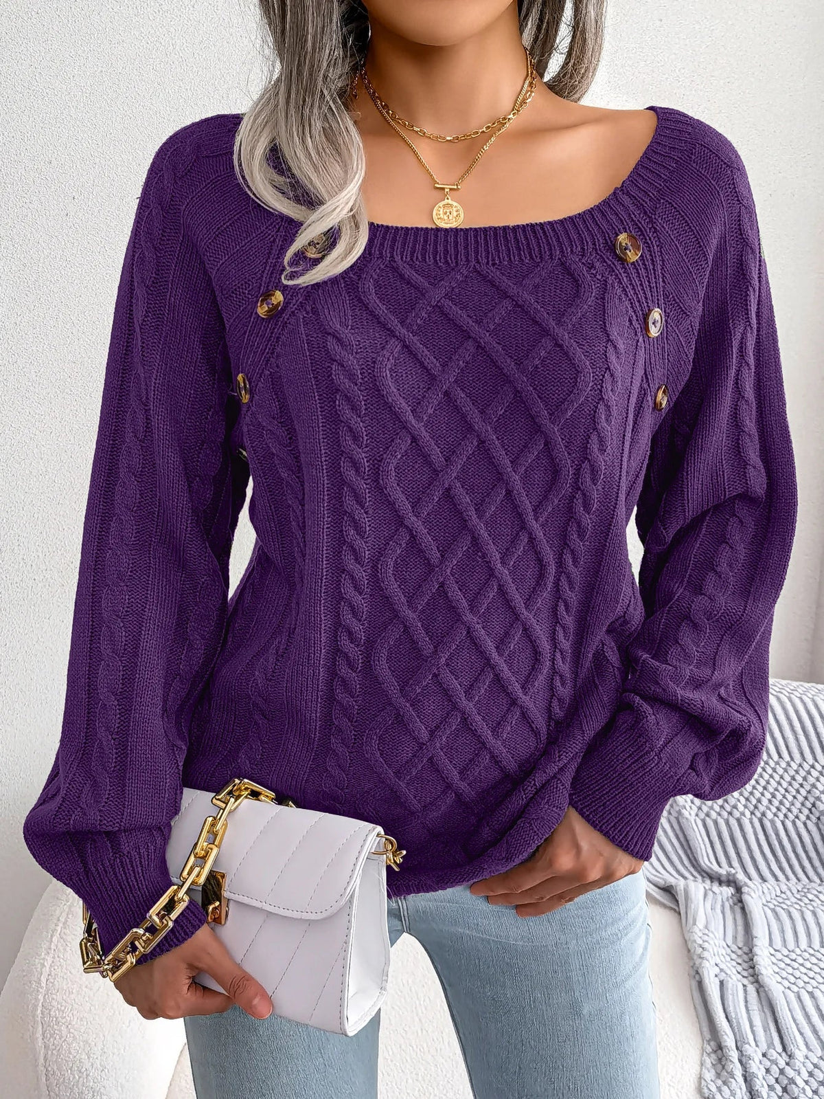 Women's Oversized Cable-Knit Cardigan Sweater | Relaxed Fit, Button-Through Front, Longline Shape 9