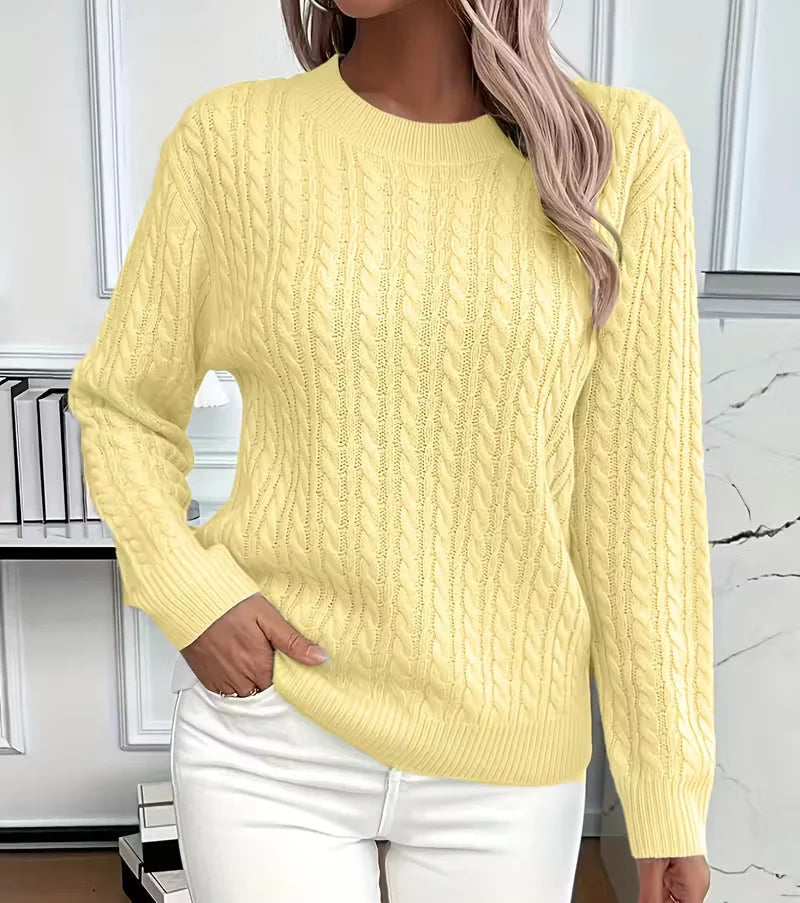 Women's Oversized Cable-Knit Sweater | Relaxed Fit, Crew Neck, Ribbed Trim 1