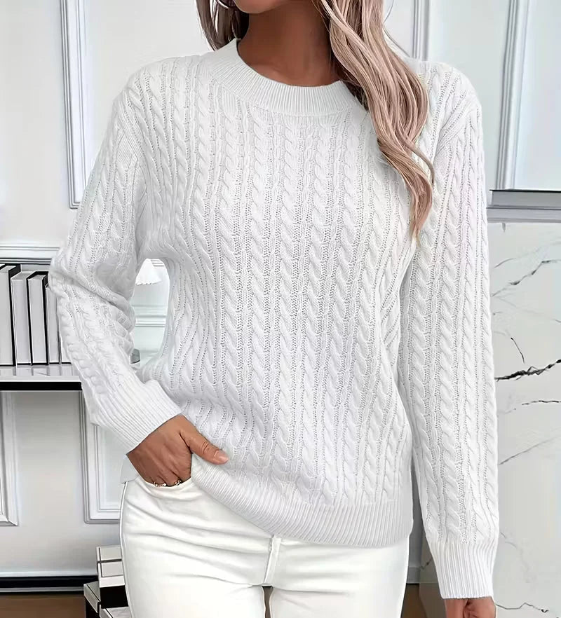 Women's Oversized Cable-Knit Sweater | Relaxed Fit, Crew Neck, Ribbed Trim 2