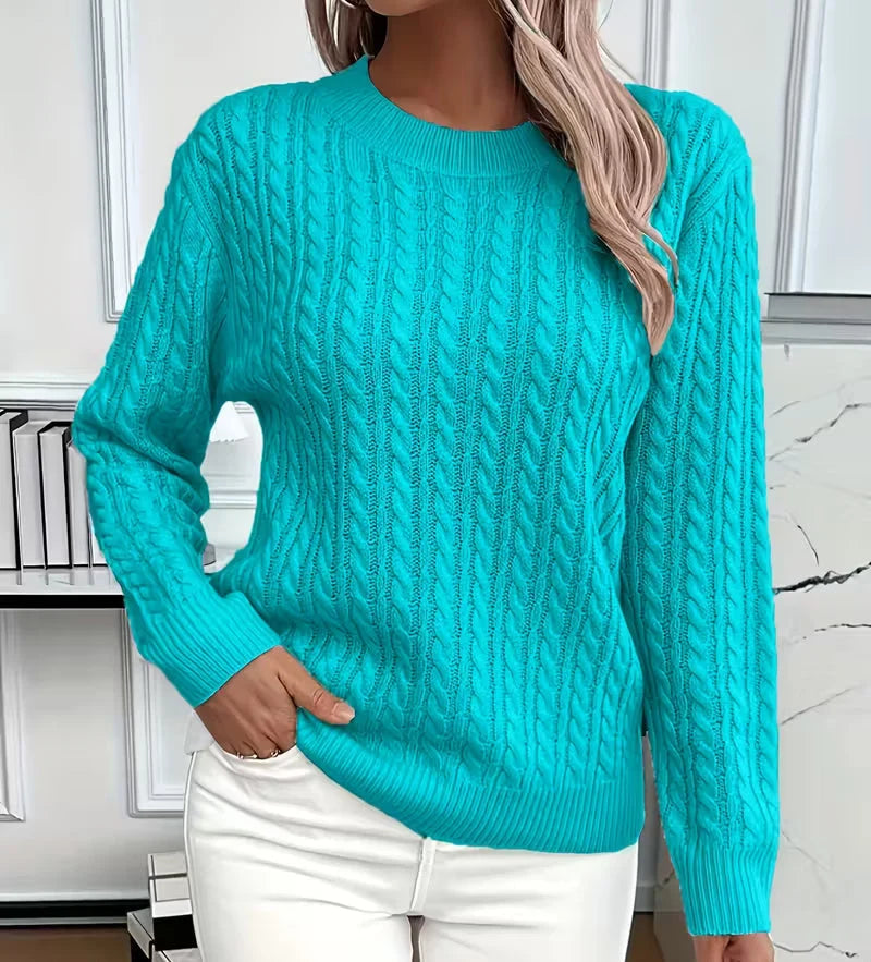 Women's Oversized Cable-Knit Sweater | Relaxed Fit, Crew Neck, Ribbed Trim 3