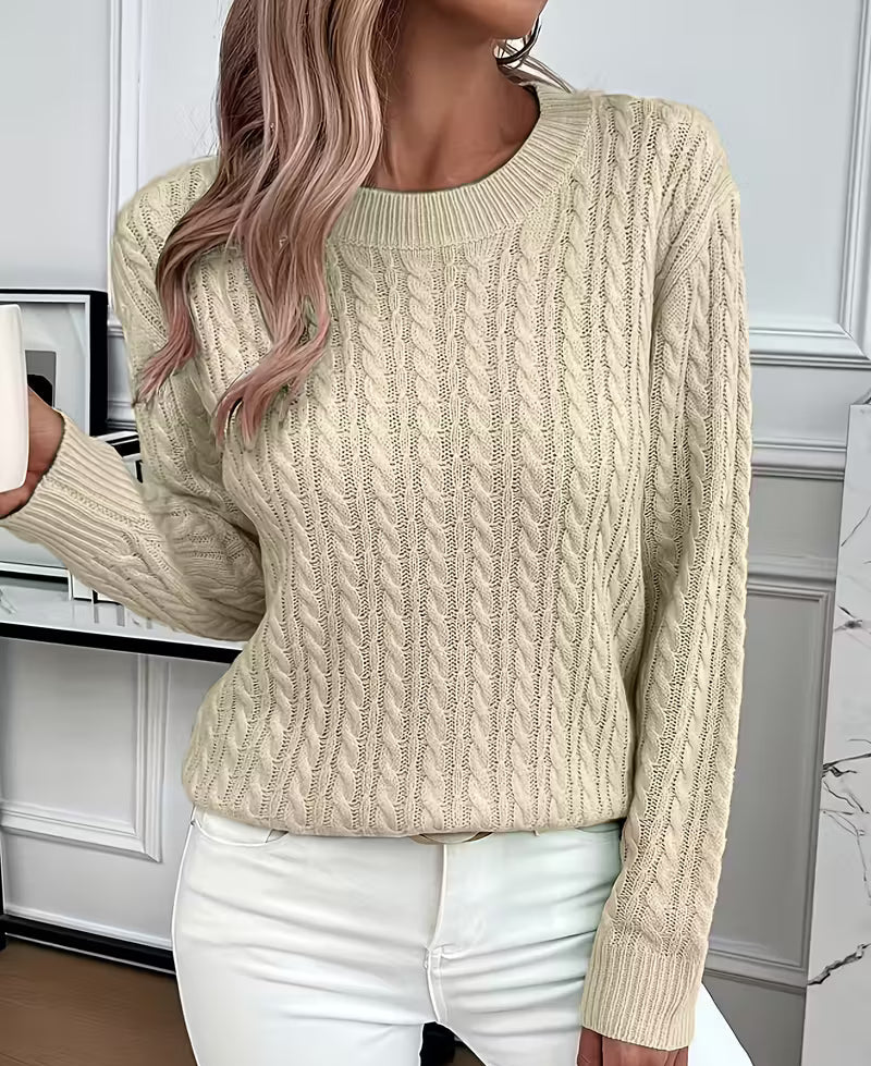 Women's Oversized Cable-Knit Sweater | Relaxed Fit, Crew Neck, Ribbed Trim 4