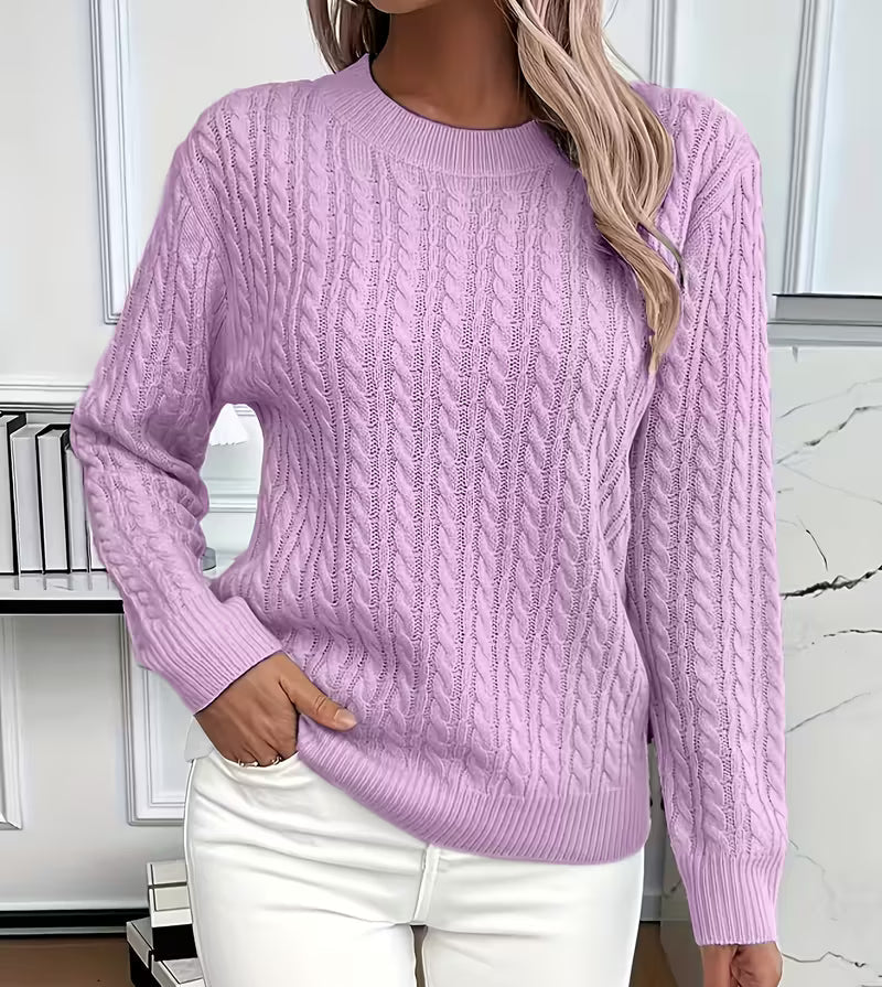 Women's Oversized Cable-Knit Sweater | Relaxed Fit, Crew Neck, Ribbed Trim 5