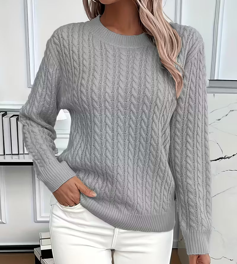Women's Oversized Cable-Knit Sweater | Relaxed Fit, Crew Neck, Ribbed Trim 6