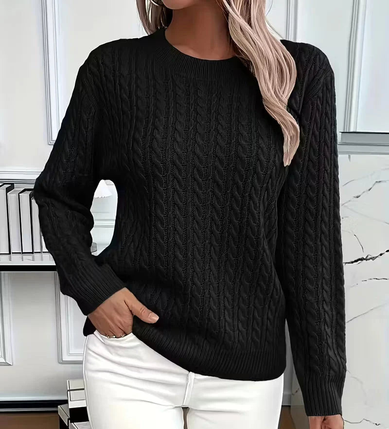Women's Oversized Cable-Knit Sweater | Relaxed Fit, Crew Neck, Ribbed Trim 7