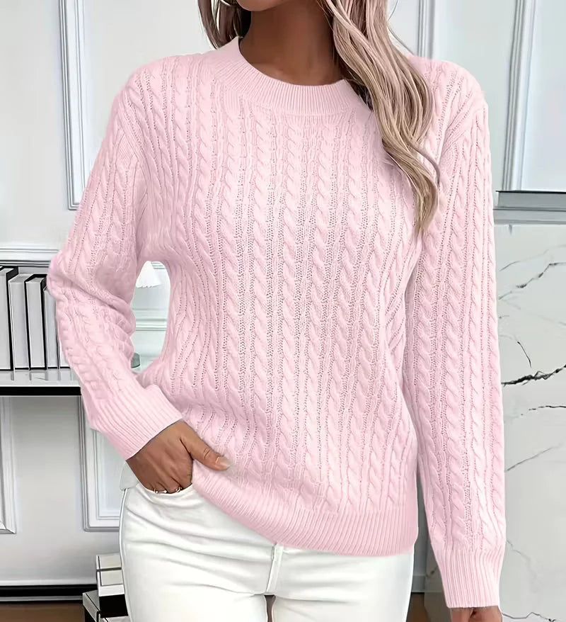 Women's Oversized Cable-Knit Sweater | Relaxed Fit, Crew Neck, Ribbed Trim 8