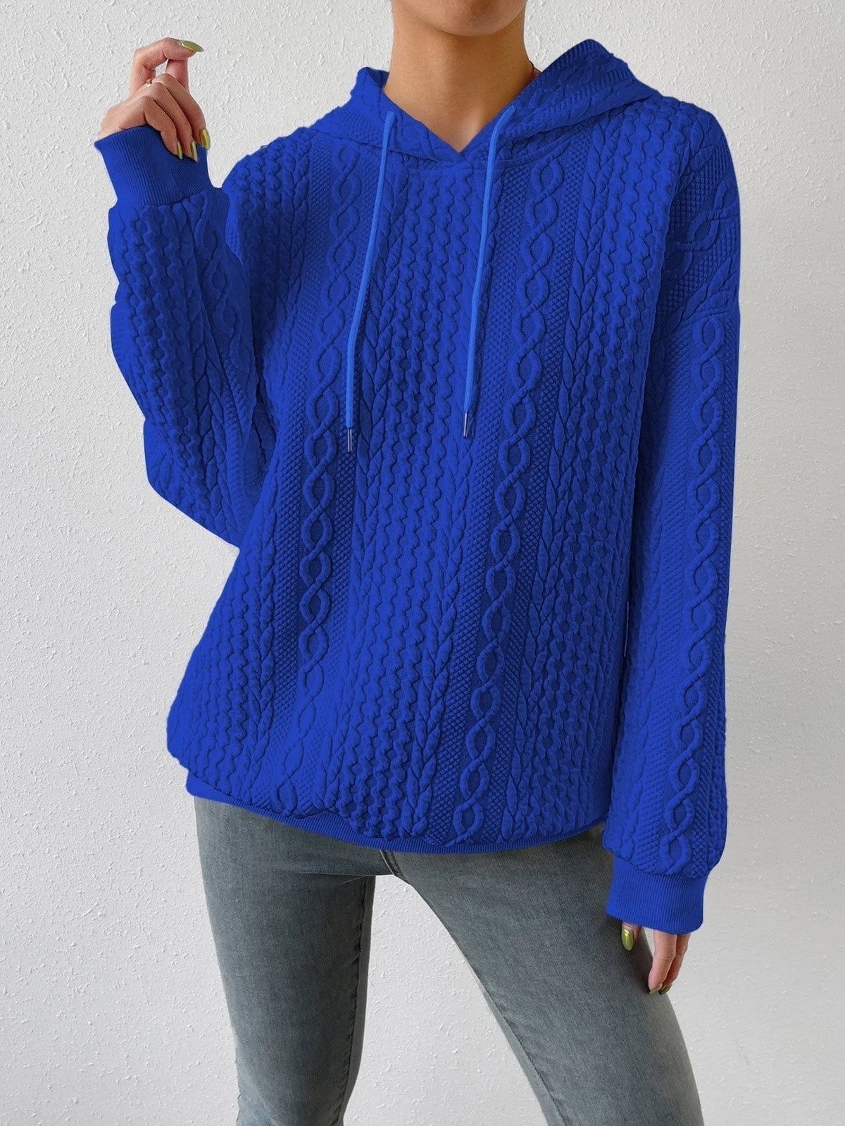 Women's Oversized Cable Knit Hoodie | Drawstring Hood, Relaxed Fit 2