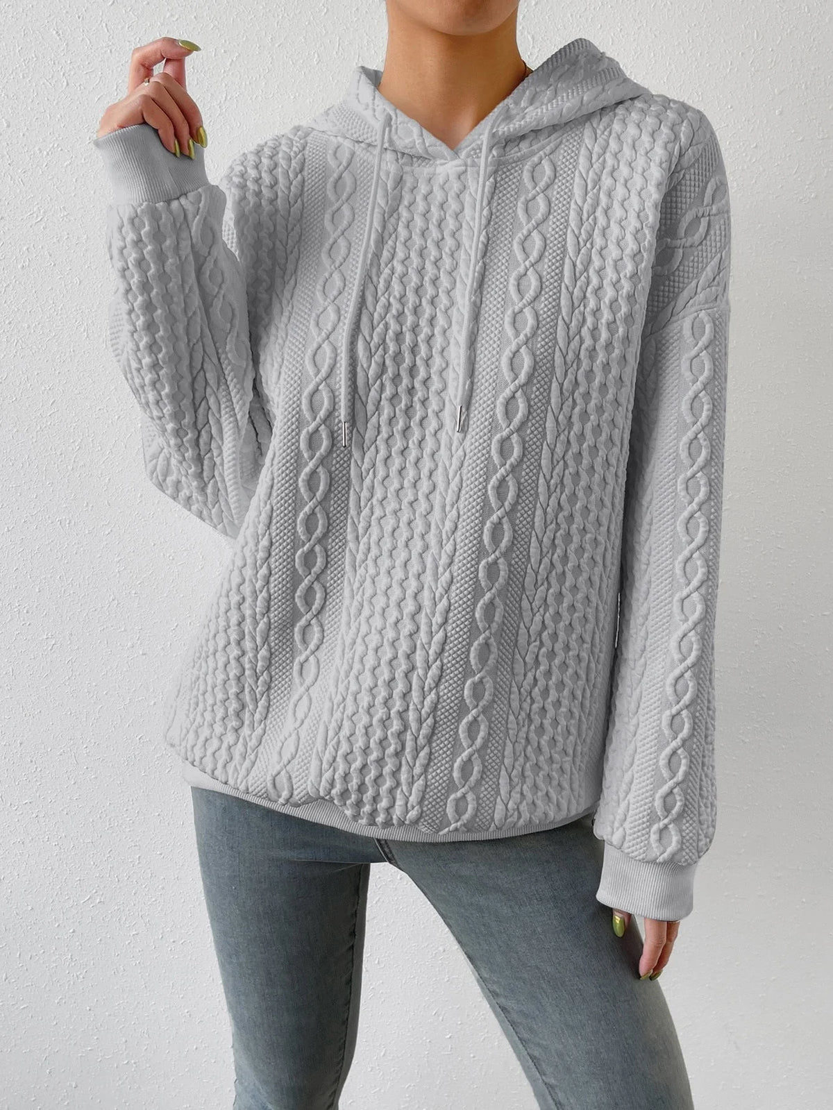 Women's Oversized Cable Knit Hoodie | Drawstring Hood, Relaxed Fit 3
