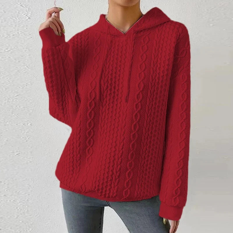 Women's Oversized Cable Knit Hoodie | Drawstring Hood, Relaxed Fit 4