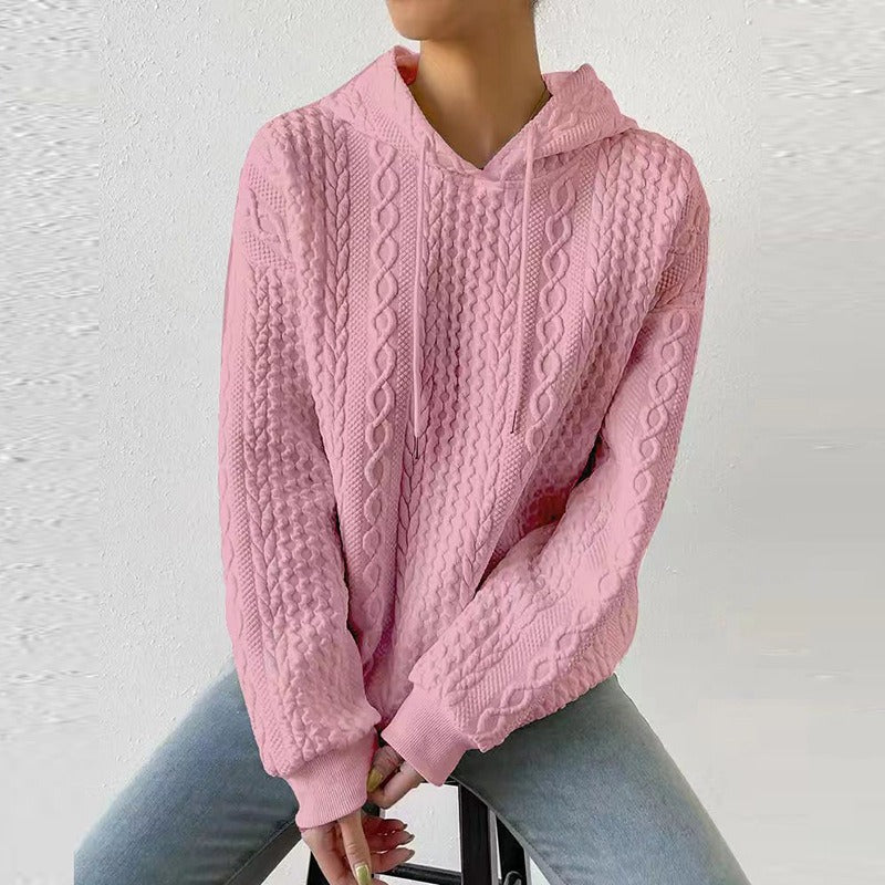 Women's Oversized Cable Knit Hoodie | Drawstring Hood, Relaxed Fit 5