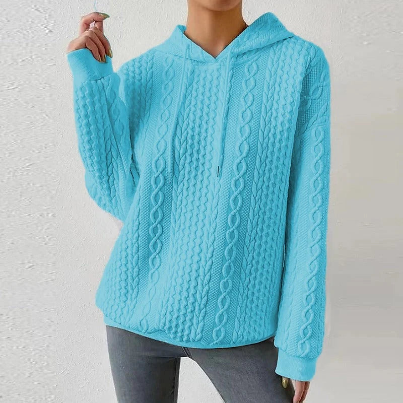 Women's Oversized Cable Knit Hoodie | Drawstring Hood, Relaxed Fit 6