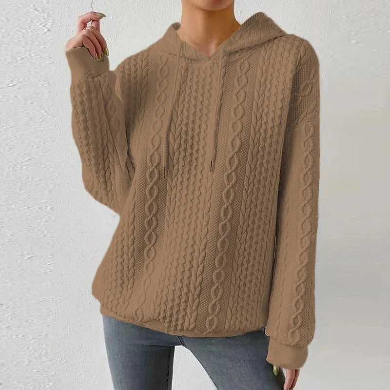 Women's Oversized Cable Knit Hoodie | Drawstring Hood, Relaxed Fit 7