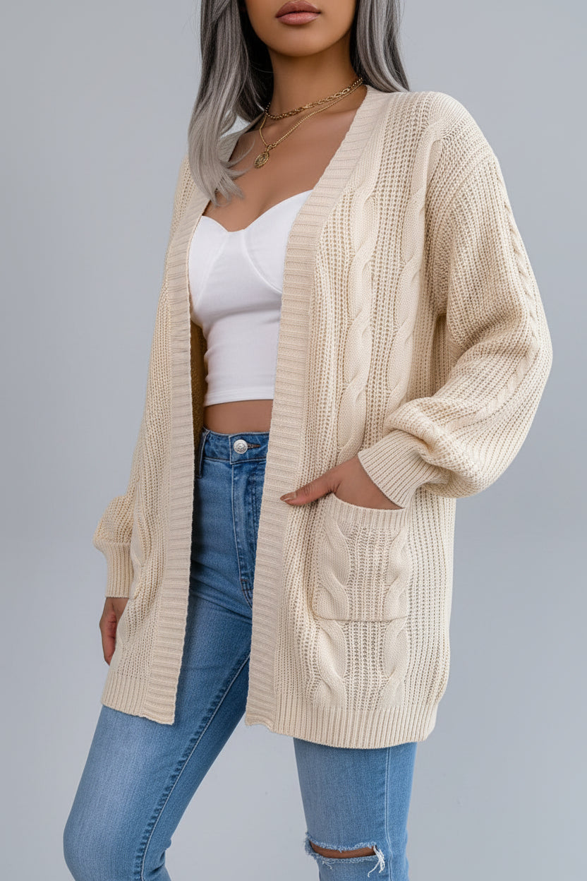 Women's Oversized Cardigan | Chunky Cable Knit with Pockets, Open Front 0