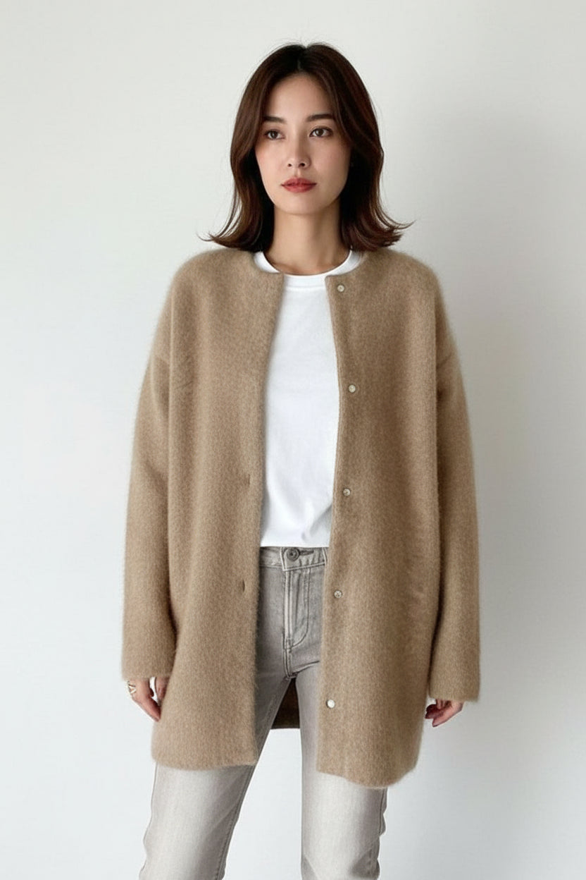 Women's Oversized Cardigan | Fluffy Knit, Snap Button Closure 0