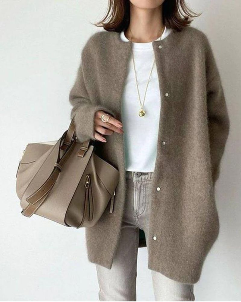 Women's Oversized Cardigan | Fluffy Knit, Snap Button Closure 1