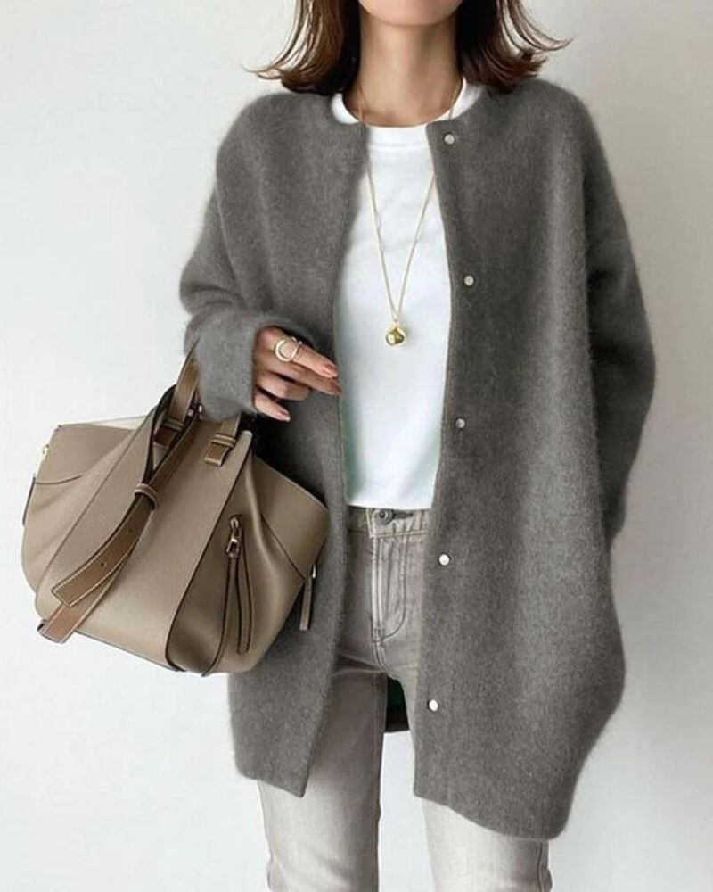 Women's Oversized Cardigan | Fluffy Knit, Snap Button Closure 2