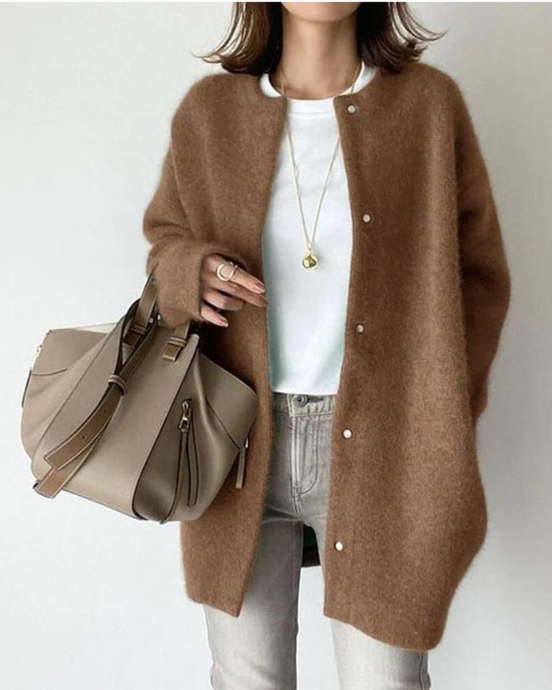 Women's Oversized Cardigan | Fluffy Knit, Snap Button Closure 3