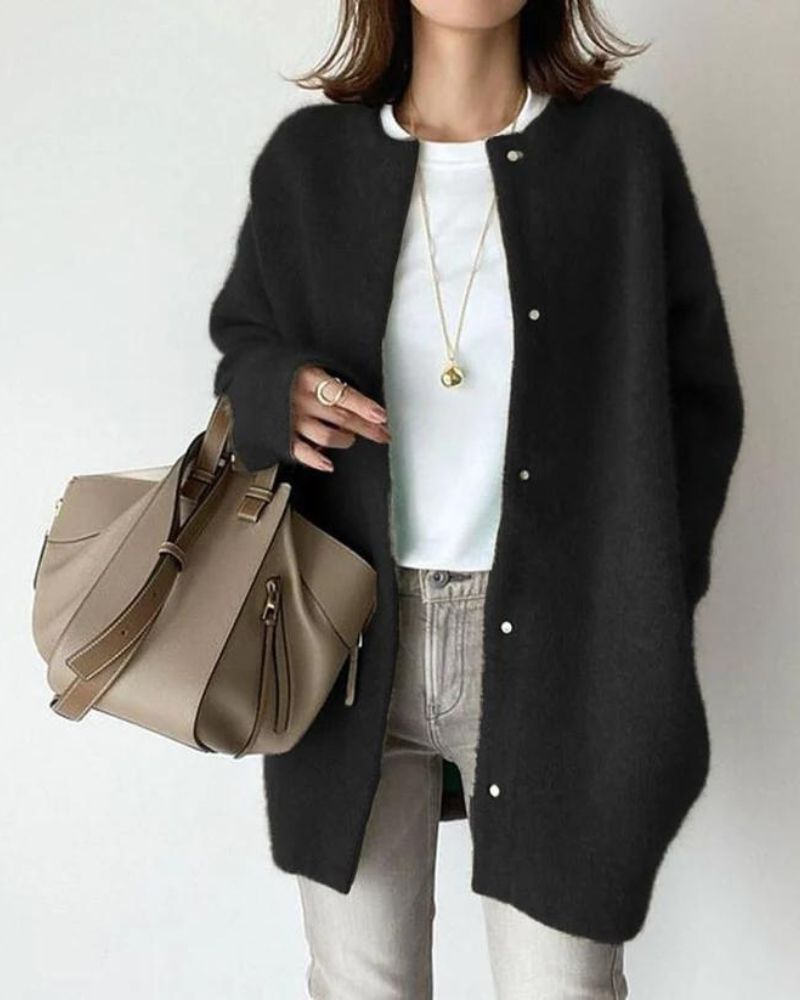 Women's Oversized Cardigan | Fluffy Knit, Snap Button Closure 4