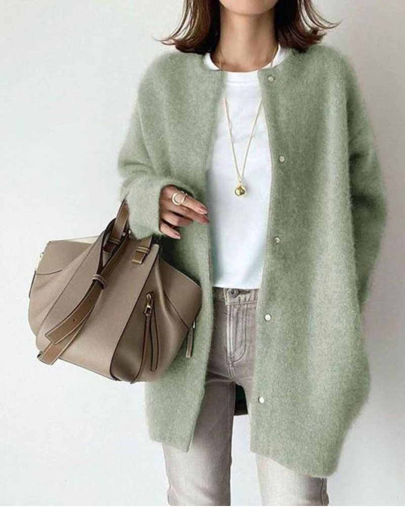 Women's Oversized Cardigan | Fluffy Knit, Snap Button Closure 5