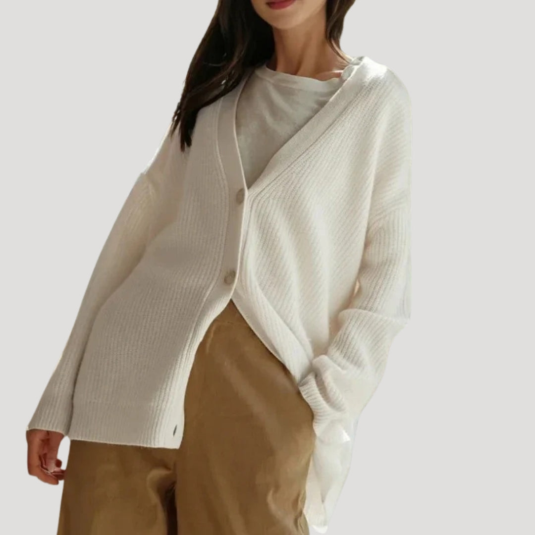 Women's Oversized Cardigan | Ribbed Knit, V-Neck, Button Front 3