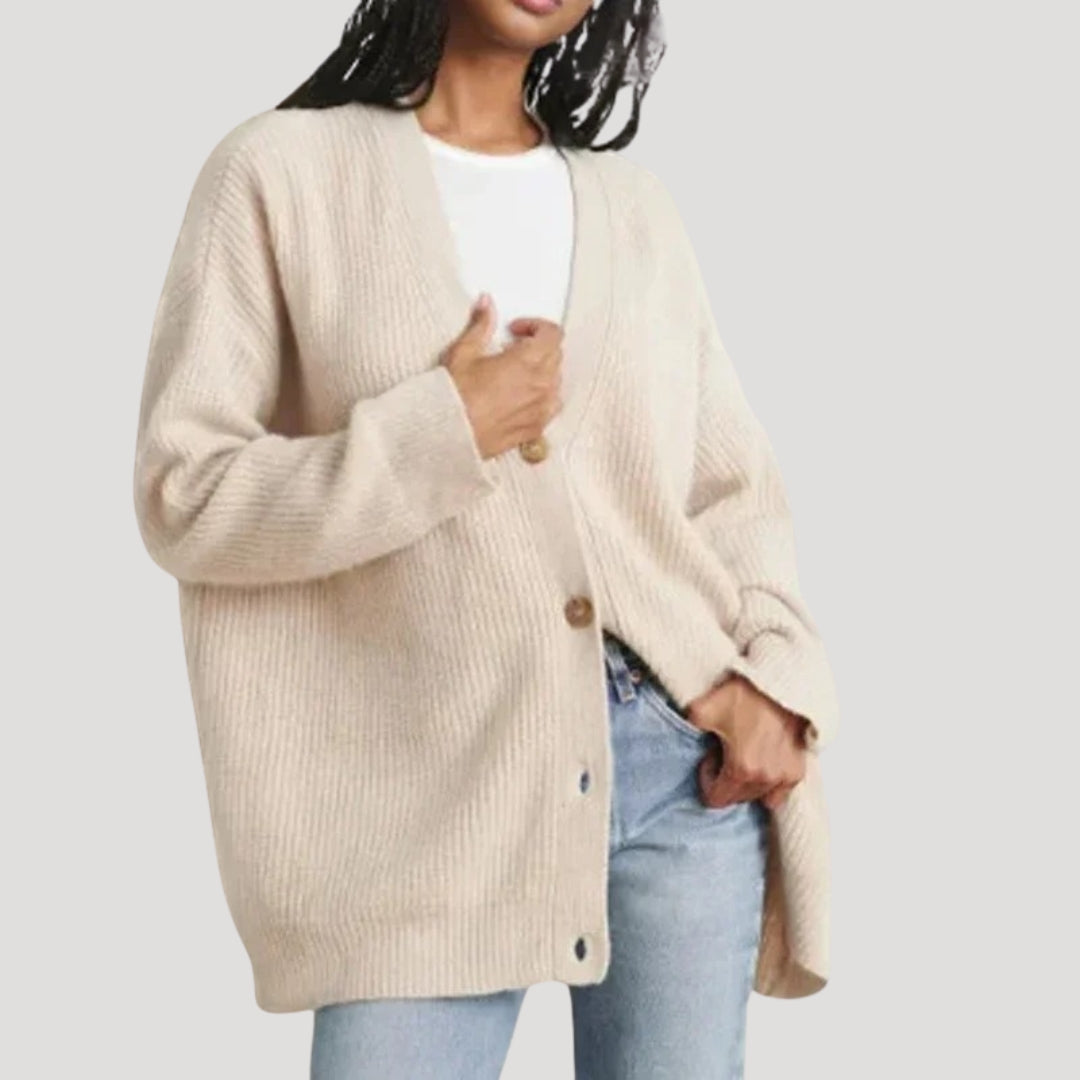 Women's Oversized Cardigan | Ribbed Knit, V-Neck, Button Front 4