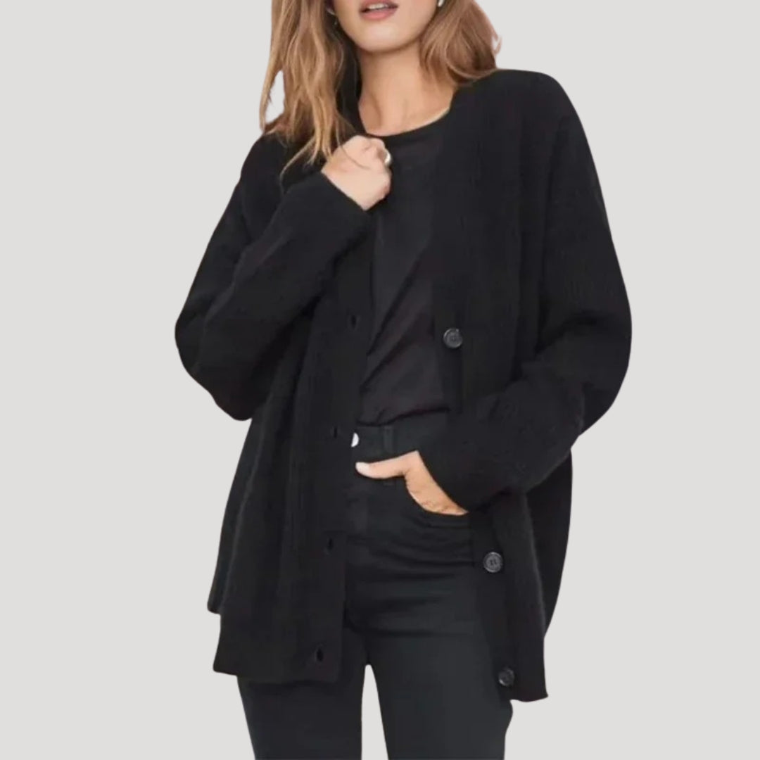 Women's Oversized Cardigan | Ribbed Knit, V-Neck, Button Front 5