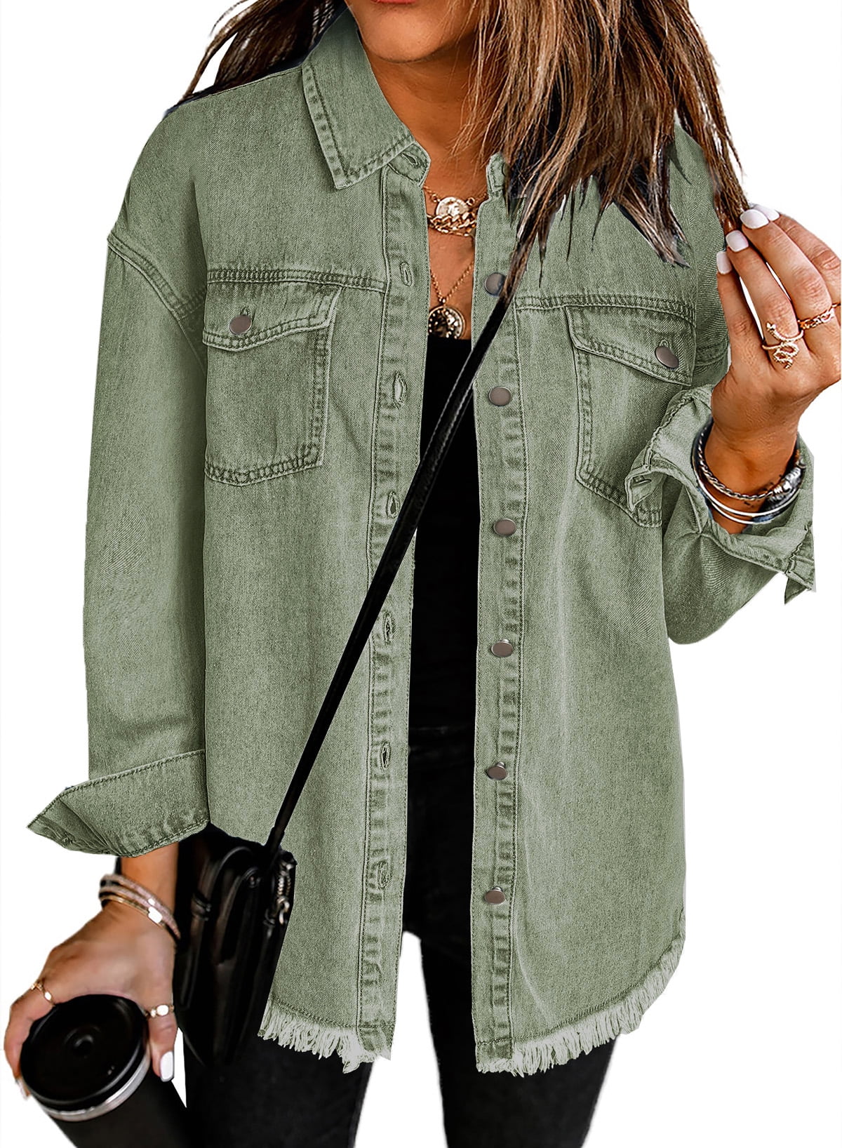 Women's Oversized Denim Jacket | Raw Frayed Hem, Relaxed Fit, Longer Length 18