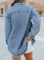 Women's Oversized Denim Jacket | Raw Frayed Hem, Relaxed Fit, Longer Length 2