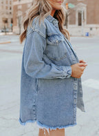 Women's Oversized Denim Jacket | Raw Frayed Hem, Relaxed Fit, Longer Length 3