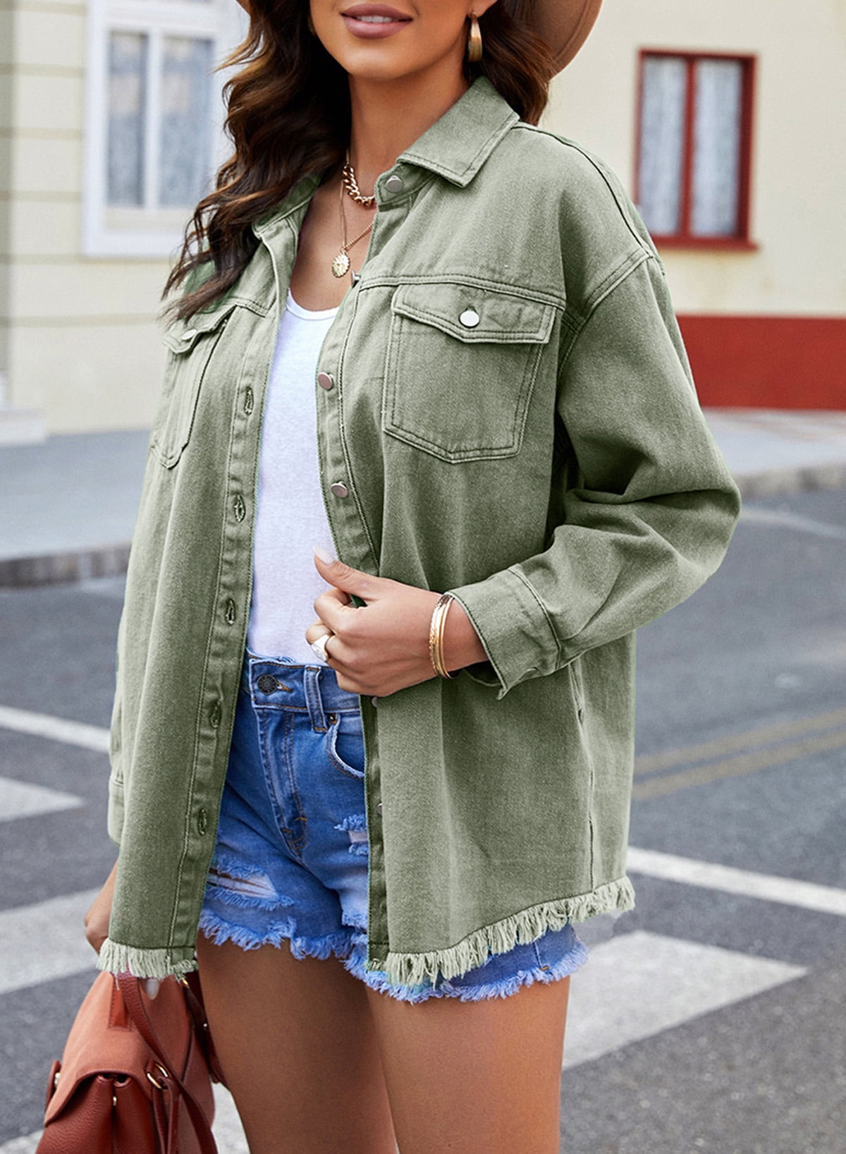 Women's Oversized Denim Jacket | Raw Frayed Hem, Relaxed Fit, Longer Length 5
