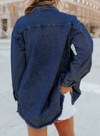 Women's Oversized Denim Jacket | Raw Frayed Hem, Relaxed Fit, Longer Length 6