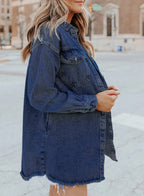 Women's Oversized Denim Jacket | Raw Frayed Hem, Relaxed Fit, Longer Length 7