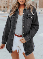 Women's Oversized Denim Jacket | Raw Frayed Hem, Relaxed Fit, Longer Length 8