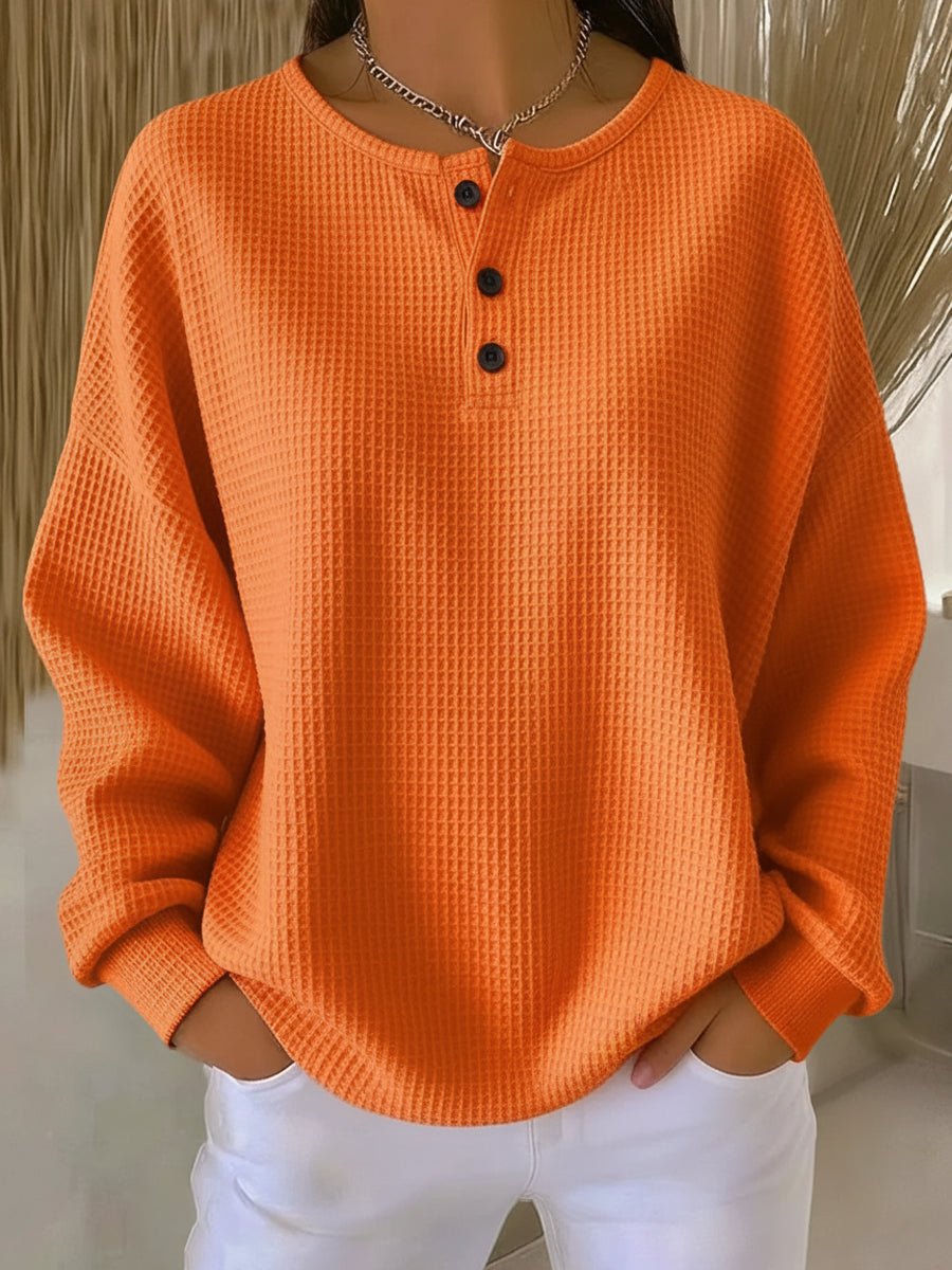 Women's Oversized Hoodie | Waffle Knit, Henley Neckline, Comfortable Fit 0