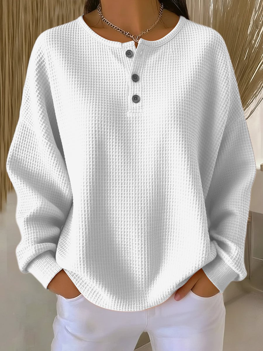 Women's Oversized Hoodie | Waffle Knit, Henley Neckline, Comfortable Fit 1