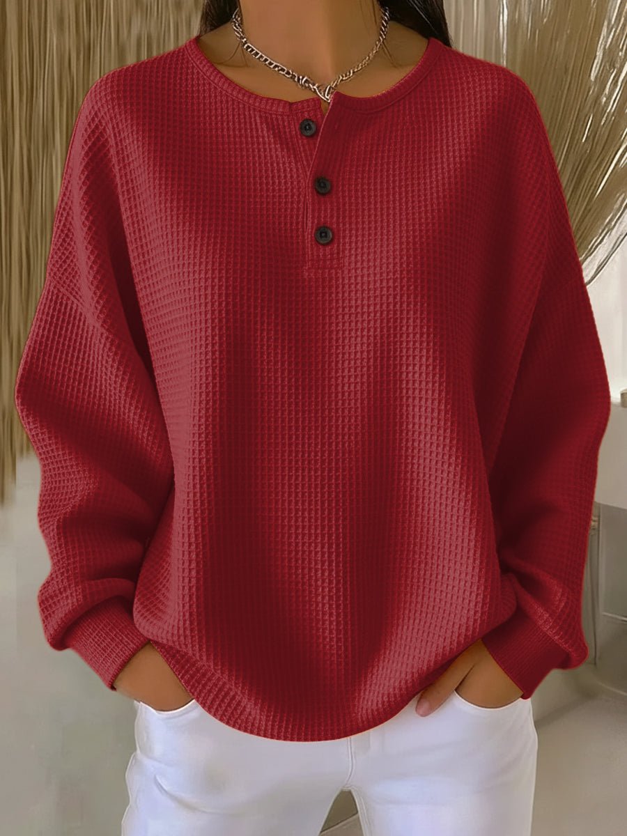 Women's Oversized Hoodie | Waffle Knit, Henley Neckline, Comfortable Fit 2