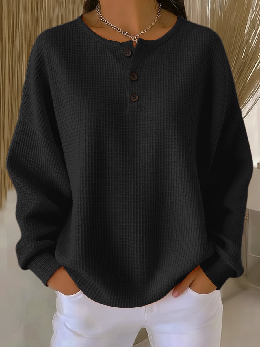 Women's Oversized Hoodie | Waffle Knit, Henley Neckline, Comfortable Fit 3