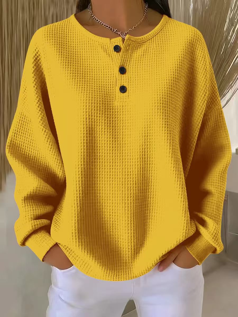 Women's Oversized Hoodie | Waffle Knit, Henley Neckline, Comfortable Fit 4
