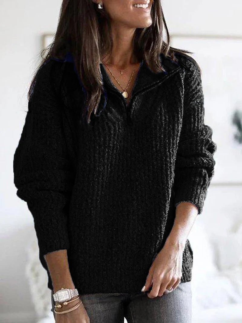 Women's Oversized Jumper | Textured Knit, Half-Zip, Relaxed Fit 4