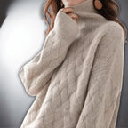 Women's Oversized Sweater | Basketweave Knit, Ribbed Turtleneck, Relaxed Fit 1