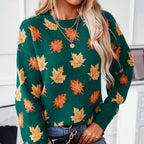 Women's Oversized Sweater | Maple Leaf Knit, Crew Neck, Long Sleeve 0