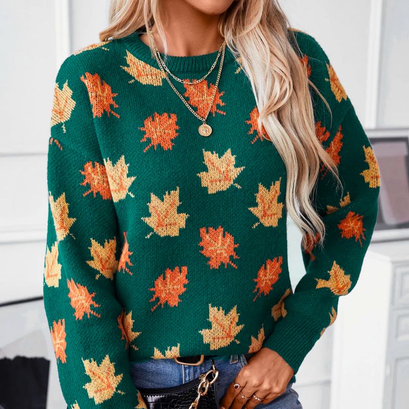 Women's Oversized Sweater | Maple Leaf Knit, Crew Neck, Long Sleeve 0