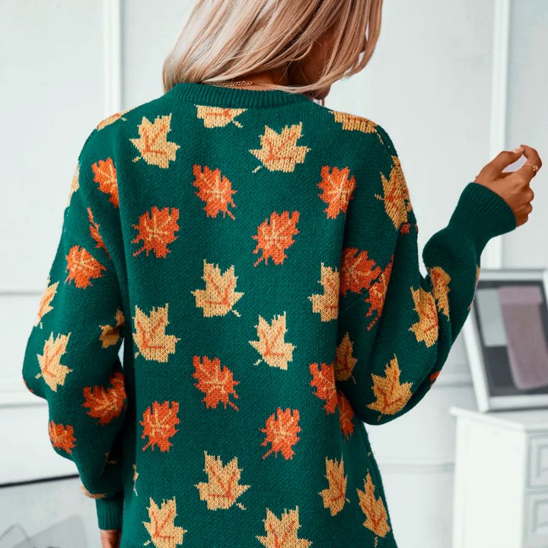 Women's Oversized Sweater | Maple Leaf Knit, Crew Neck, Long Sleeve 1